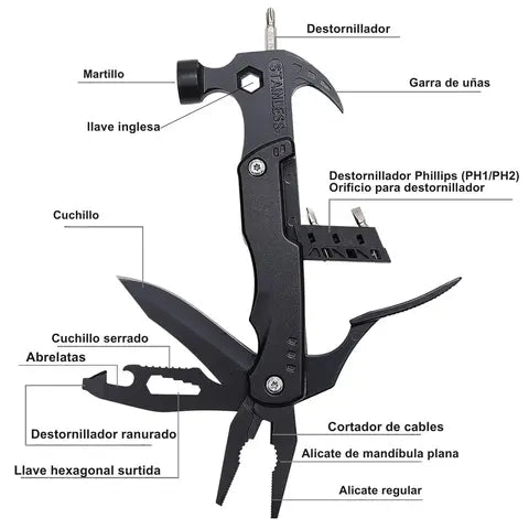 Martillo Multi herramientas 14 en 1 en acero inoxidable - envío gratis
